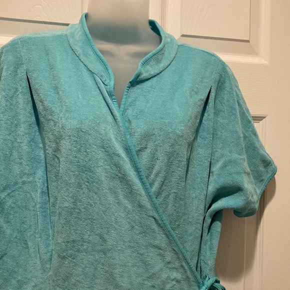 Cuddledown Everyday Pima Wrap Robe, blue, Sz L - Picture 2 of 5